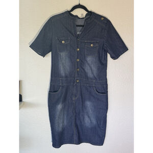 Women’s Denim Shirt Dress XXL Button Front Casual Utility Jean Dress Casual